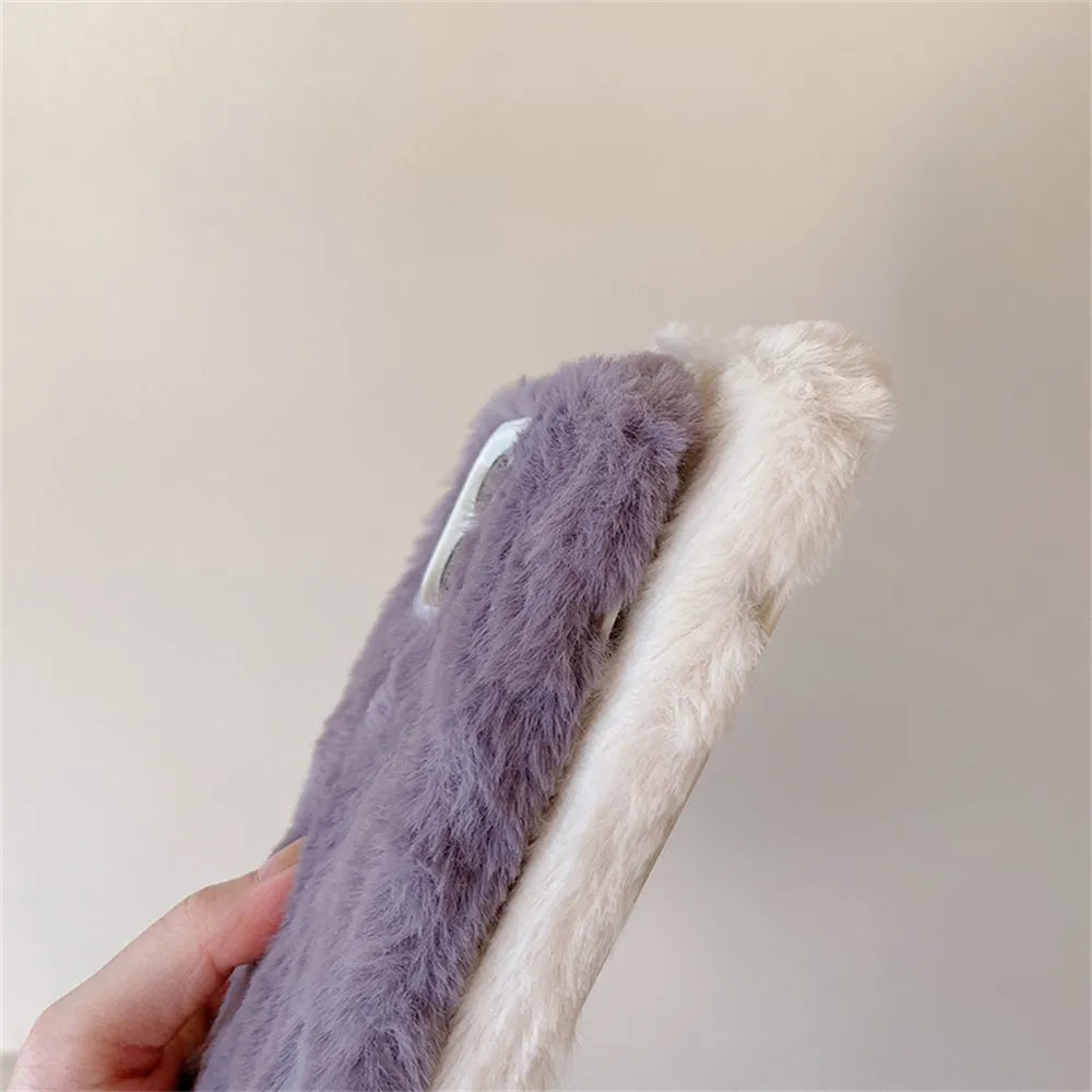 Candy Color Warm Furry Phone Case For iPhone 11 12 13 Pro Max 14 Pro Max 14Plus Camera Lens Protection Soft TPU Back Cover