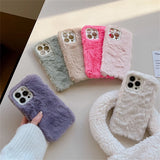Candy Color Warm Furry Phone Case For iPhone 11 12 13 Pro Max 14 Pro Max 14Plus Camera Lens Protection Soft TPU Back Cover