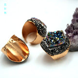 Natural Crystal Geode Cluster Ring, Beautiful Stone Cluster with Diamonds, Geode Gold-Plated Handmade Ring