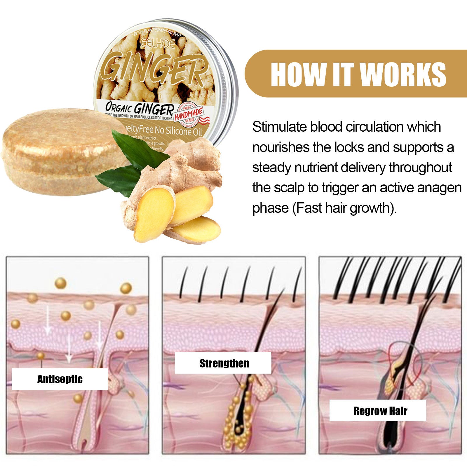 Ginger Shampoo Bar Anti-Loss Hair Care Moisturizing Scalp Shampoo Bar