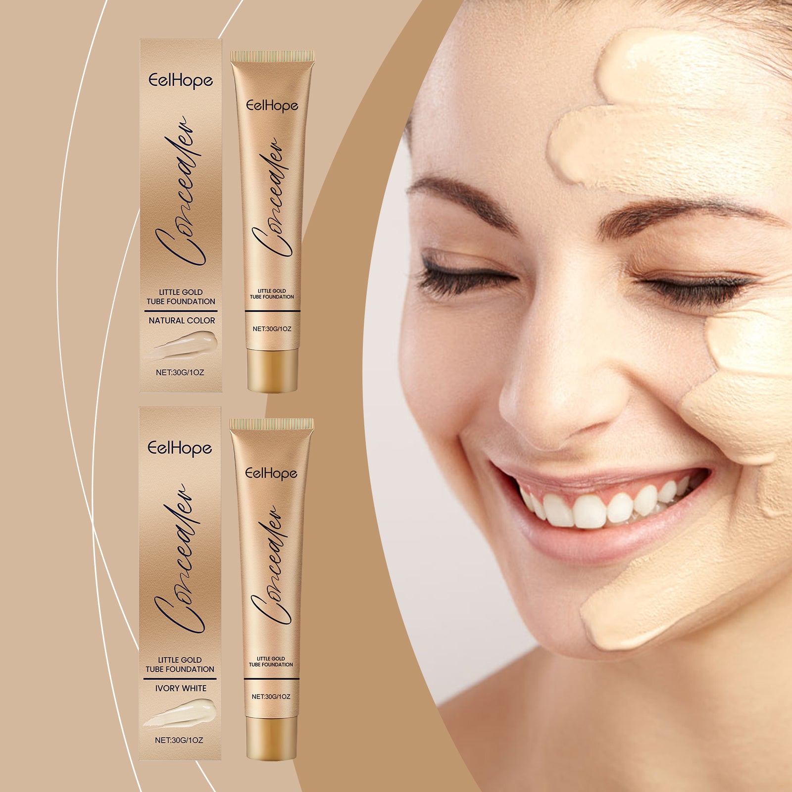 Gold Foundation Concealer, Natural Lightweight Skin Concealer Makeup, Moisturizing Liquid Foundation