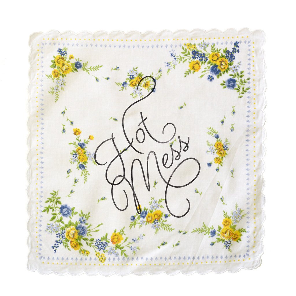 Hot Mess Retro Floral Print Cotton Handkerchief