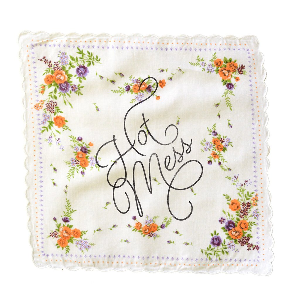 Hot Mess Retro Floral Print Cotton Handkerchief