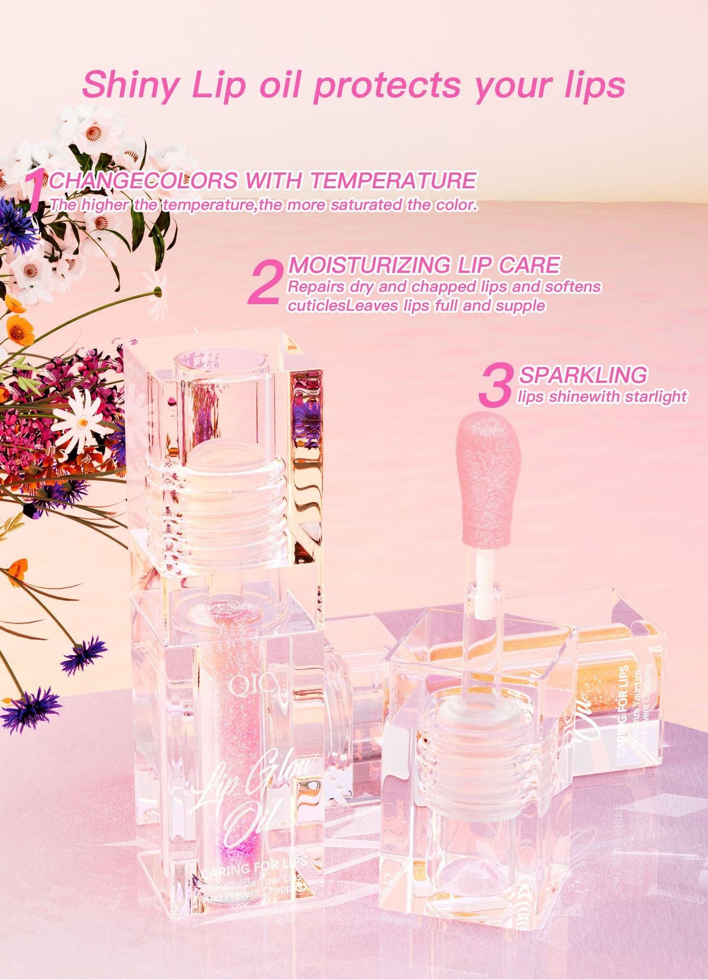 Color-changing Temperature Lip Oil Moisturizing Lip Gloss Oil Large Applicator Wand Easy Apply