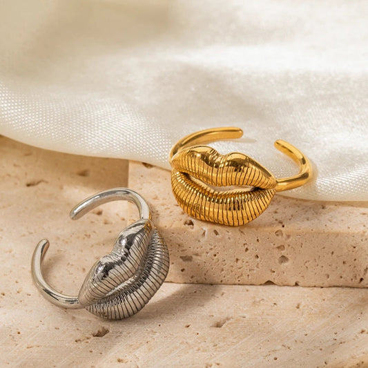 Trendy Stainless Steel Lip Design Ring, Women's Adjustable Size Ring with Lips Jewelry Gift