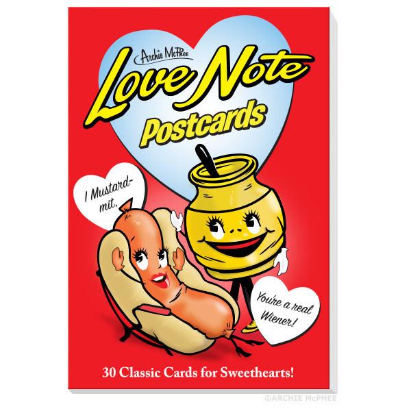 Love Note Postcards Book | 30 Postcards with Horrible Puns and Retro