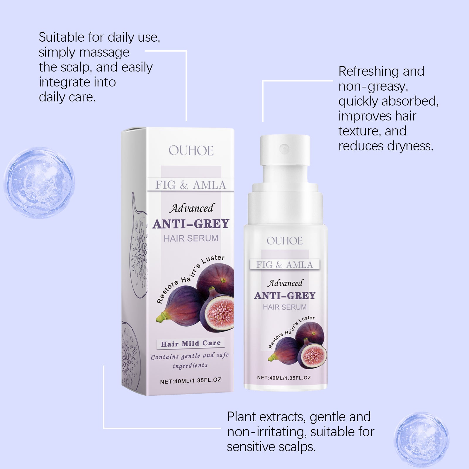 Anti-Grey Hair Color Natural Fig Extract Serum Gentle, Non-Irritating, Easy Color Change Moisturizing Soft And Smooth Hair