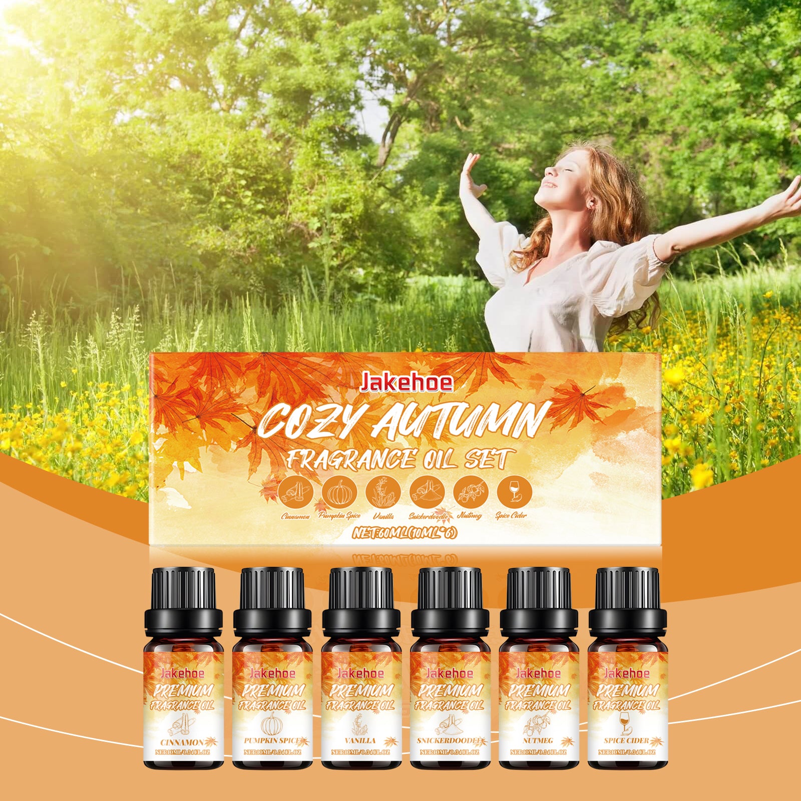 Fall Autumn Essential Oil Blend Set - Cinnamon, Sandalwood, Pumpkin, Vanilla, Apple