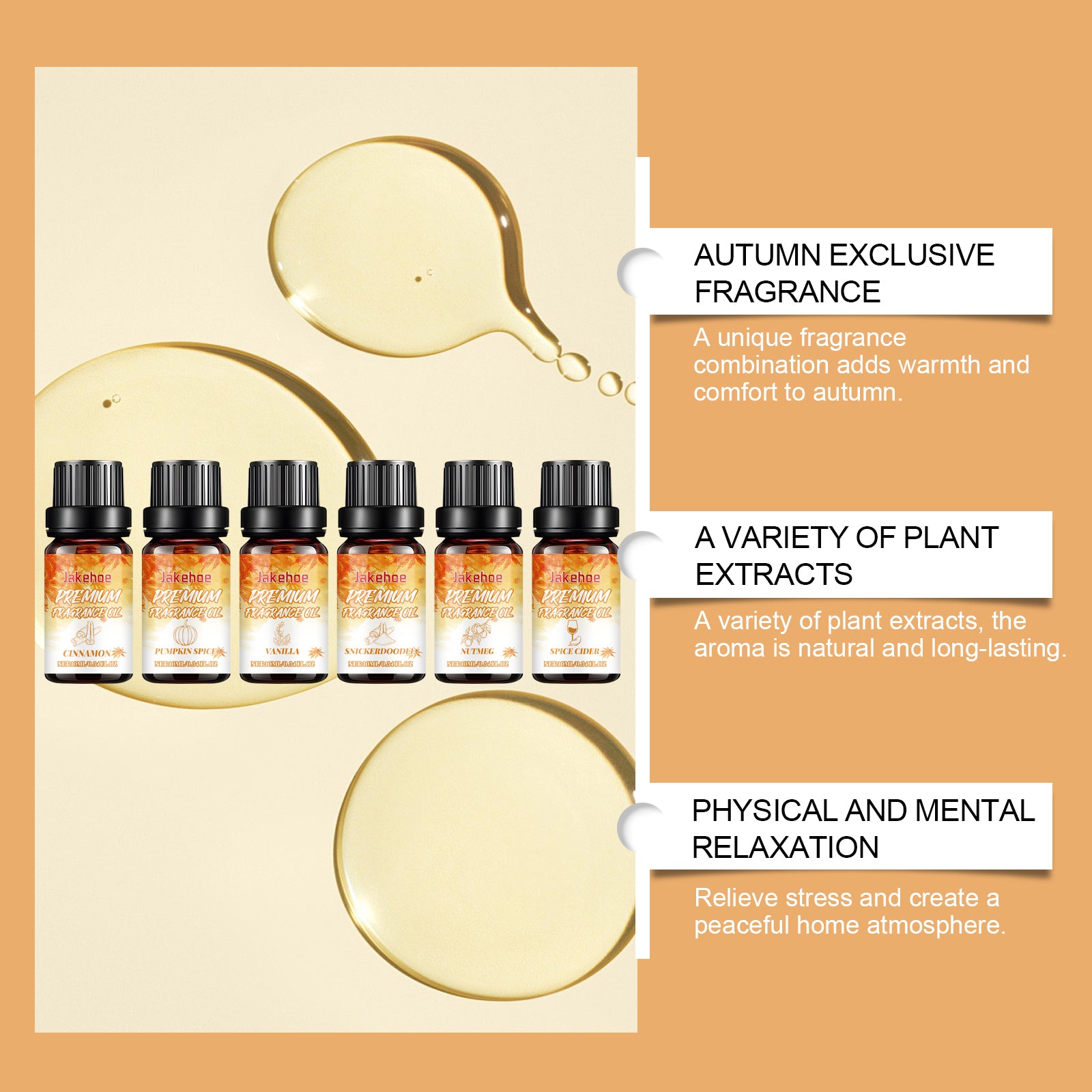 Fall Autumn Essential Oil Blend Set - Cinnamon, Sandalwood, Pumpkin, Vanilla, Apple