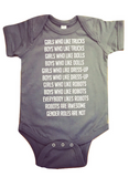 Robot Gender Roles Feminist Baby Bodysuit in Gray