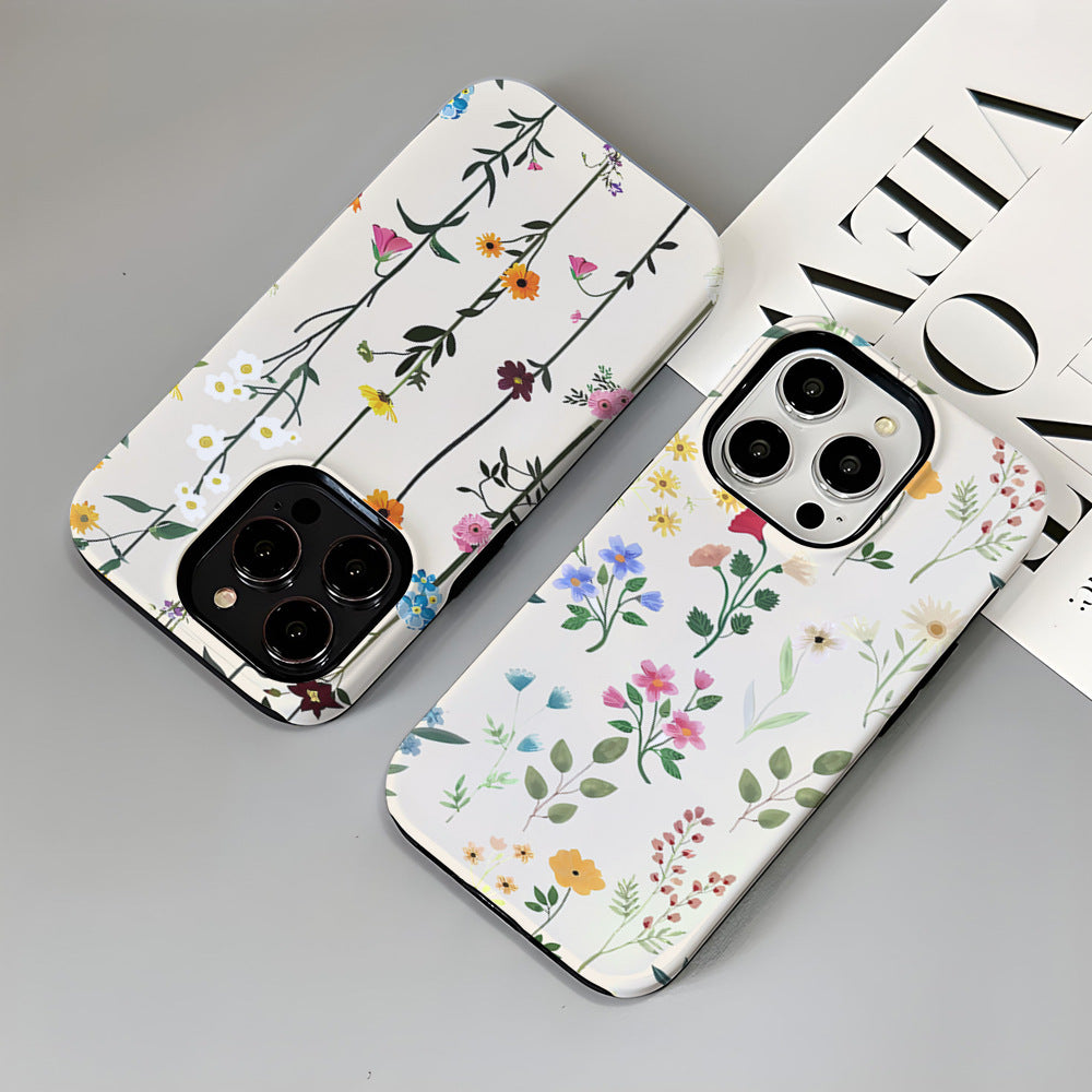Floral Pretty Phone Case Apple 15 Double Layer Film Case 13pm Hard Case 14