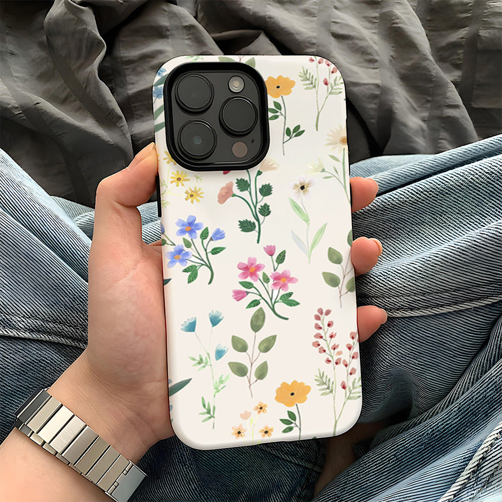 Floral Pretty Phone Case Apple 15 Double Layer Film Case 13pm Hard Case 14